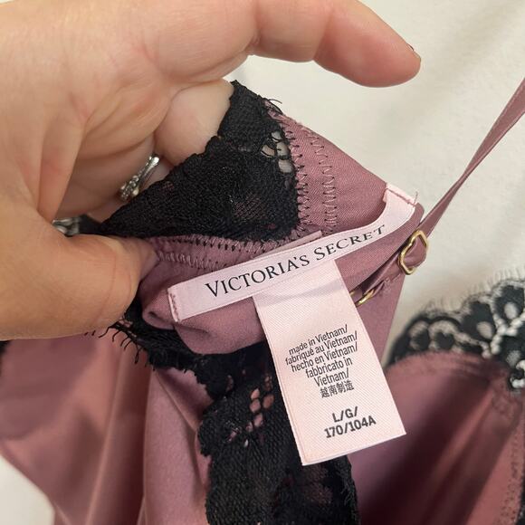 Victoria’s Secret Pink Satin Lace Trim Romper Teddy Size Large - Picture 6 of 10